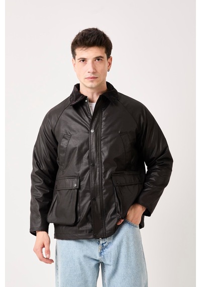 Rocqerx T-5850 Cep Detaylı Yaka Kadife Garnili Mont Siyah