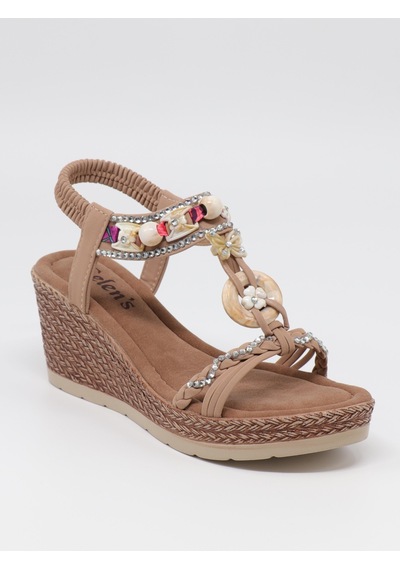 Nesilshoes Nesil Shoes Celens 10011 Vizon Dolgu Topuk Kadın Sandalet VİZON