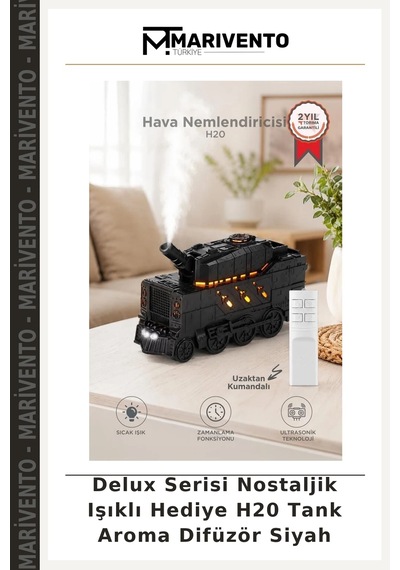 Delux Serisi Nostaljik Işıklı Hediye H20 Tank Aroma Difüzör Siyah