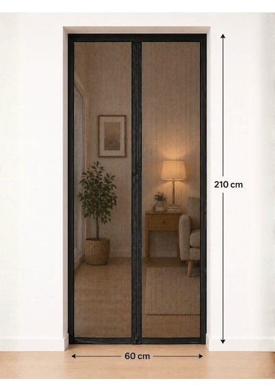 Beylini Hazır Mıknatıslı Kapı Sinekliği 120x210 Cm Cırt Bantlı Sinek Önleyici Kapı Bahçe Pencere Sinek Kovucu Siyah 120x210cm
