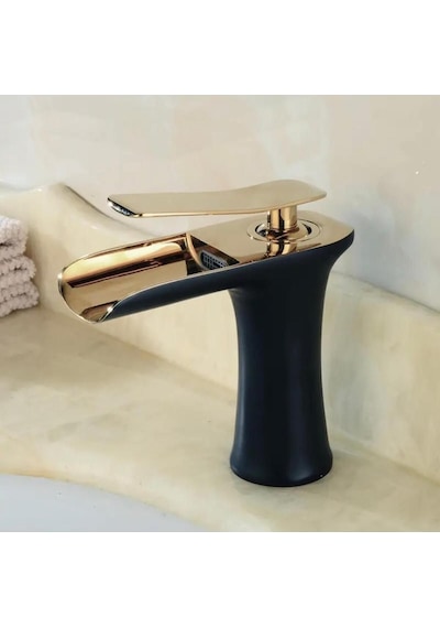 Boheme Fleko Şelale Lavabo Bataryası Siyah-altın Gold