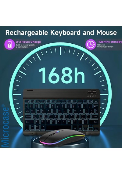 Rgb Tablet Ve Telefonlar İçin Türkçe Bluetooth Klavye Ve Mouse Set - Al7815 Su Yeşili Diğer