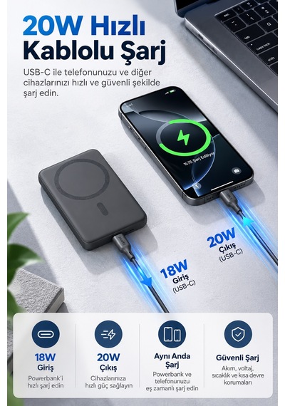 Aukey Pb-ms03-gy Magfusion Slim 5000 Mah Manyetik Wireless Şarj Powerbank - Gri