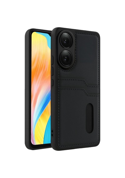 Oppo A38 Sara Kartvizitli Deri Kılıf - Siyah 0.2M-Çok Renkli