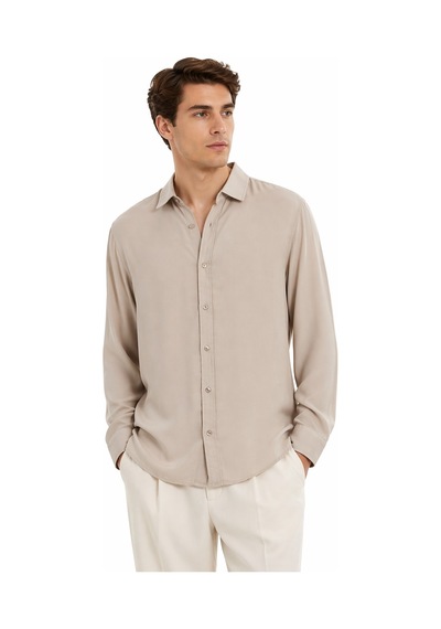 Cazador Erkek Tencel Regular Fit Gömlek Uzun Kol 20610 Bej