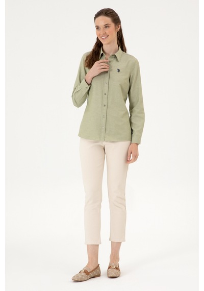 U.S. Polo Assn. Kadın Açık Haki Uzun Kollu Basic Gömlek 50316711-VR183 U.S. Polo Assn. Kadın Açık Haki Uzun Kollu Basic Gömlek 50316711-VR183