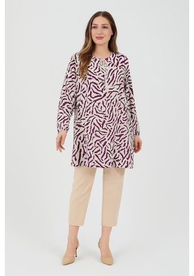 Kadın Bordo Büyük Beden Zebra Desenli Dokuma Tunik