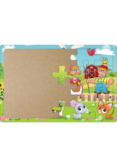 Çiftçi Ve Ailesi  3-9 Yaş Çocuklar Için 24 Parçalı Ahşap Puzzle Y