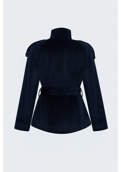 Sateen Kadife Kısa Ceket - Lacivert-138107