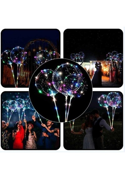 3 Fonksiyonlu Balonlu Led - Işıklı Balon Fonksiyonlu Saplı Şeffaf Işıklı Çubuklu Balon