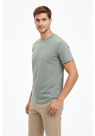 Erkek Bisiklet Yaka Tişört Regular Kalıp Basic Pamuklu Günlük Kullanım T-shirt - Mint Yeşili Mint Yeşili