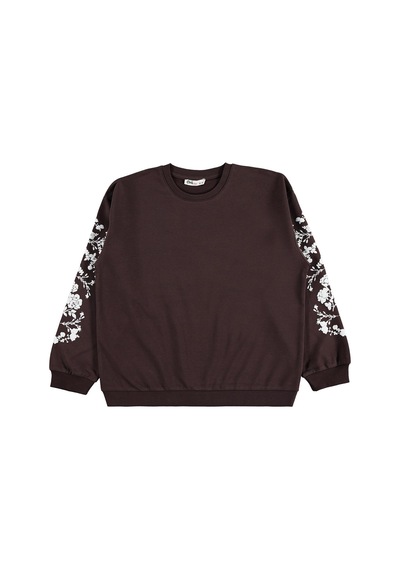 Civil Girls Çiçek Baskılı 10-13 Yaş Sweatshirt - Kahverengi Koyu Kahverengi