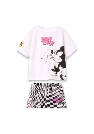 Lolliboomkids Yeni Sezon Siyah Beyaz Pembe Damalı Karakter Baskı Mickey T-shirt Şort Alt Üst Takım Siyah - Beyaz