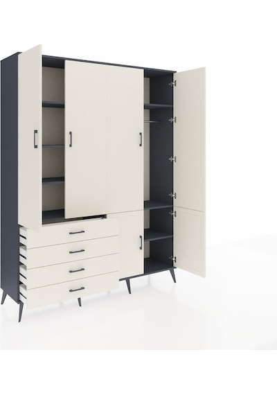 Hyperion Gardrop 7 Raflı 4 Çekmeceli Tek Askılı 176x44x221 Antrasit-aytaşı Aytaşı Hyperion Gardrop 7 Raflı 4 Çekmeceli Tek Askılı 176x44x221 Antrasit-aytaşı Aytaşı