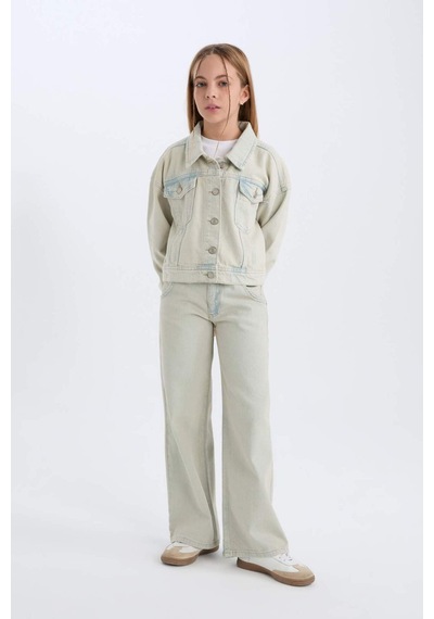 DeFacto Kız Çocuk Jean Ceket D7104A825SPNM39 Mavi