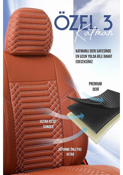 Skoda Fabia Lüx Full Deri Oto Koltuk Kılıfı Ön Arka Takım Exclusive Tarçın
