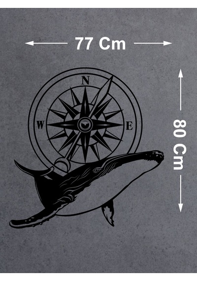 Balina Ve Pusula Sticker - Araba Oto Motosiklet Karavan Cam Sticker - 00082 80 Cm