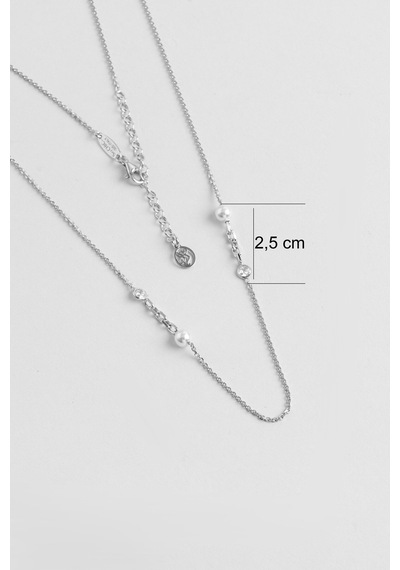 Lune İtalyan 18 Ayar Beyaz Altın Kaplama 65 Cm Gümüş İnci Kolye Gümüş - Rodyum