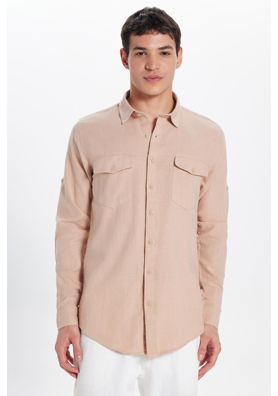 Tudors Erkek Slim Fit Dar Kesim %100 Pamuk Keten Doku Çift Cep Spor Yaka Somon Gömlek-32721 Somon Tudors Erkek Slim Fit Dar Kesim %100 Pamuk Keten Doku Çift Cep Spor Yaka Somon Gömlek-32721 Somon