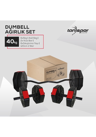 Tan Spor 40 KG Dambıl Ağırlık Halter  Kısa Bar ve Z Bar Seti