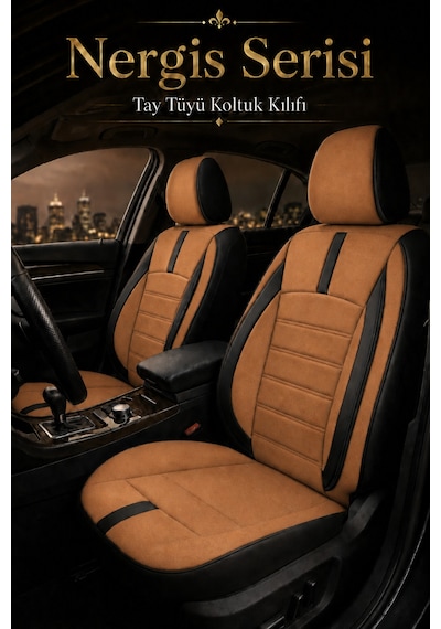Hyundai Elantra 2011 Sonrası Uyumlu Nergis Serisi Taba Siyah Ortopedik Tay Tüyü Koltuk Kılıfı