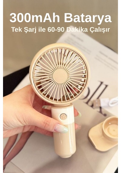Taşınabililir Mini Usb Şarjlı 3 Kademeli El Masaüstü Vantilatör Fan Soğutucu Ym88214 Kahverengi Açık