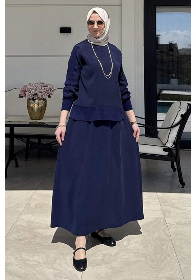 Rabia Şamlı İpek Modal Takım Lacivert Normal