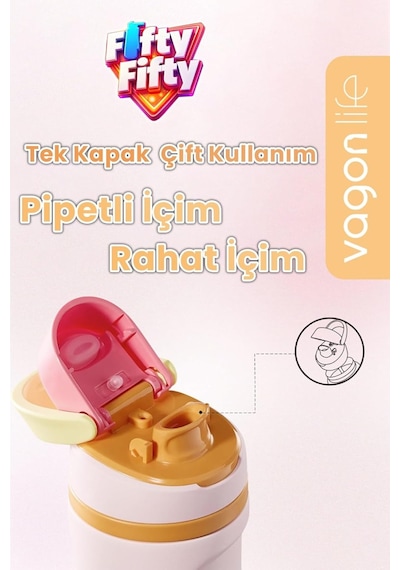 800 Ml Tek Kapak Çift Kullanım Pipetli Rahat İçim Kulplu Sus304 Paslanmaz Çelik Termos -1107-80