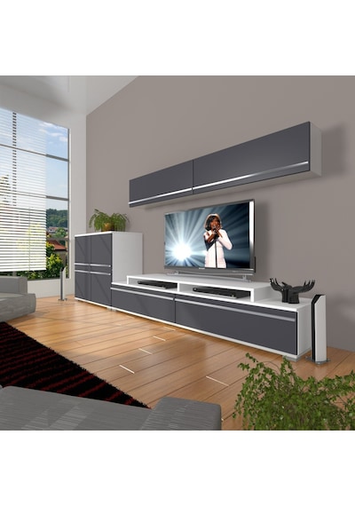 Decoraktiv Ekoflex 6y Mdf Tv Ünitesi Tv Sehpası Beyaz - Antrasit