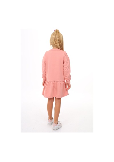 Toontoy Kız Çocuk Baskılı Regular Fit Bisiklet Yaka Uzun Kollu Lastikli Elbise Mercan