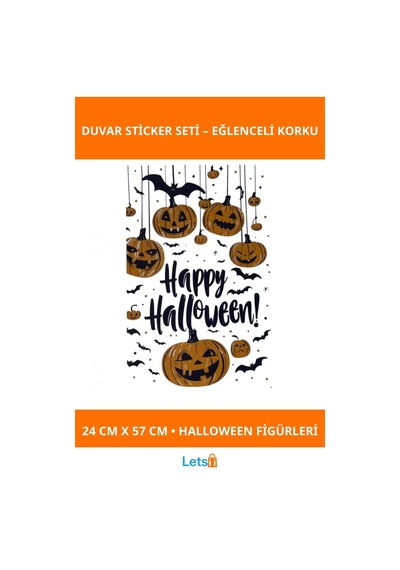Halloween Temalı Balkabaklı Duvar Stickerı 24x57 Cm Çok Renkli