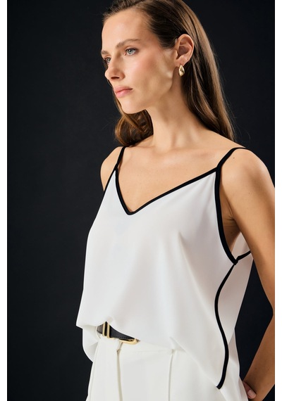 Sateen Kontrast Askılı Bluz - Ekru-137318
