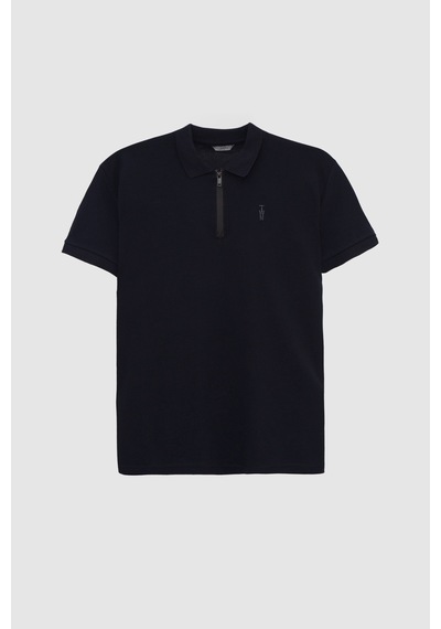 Twn Slim Fit Lacivert Pike Dokulu Yarım Fermuarlı Polo Yaka T-shirt 4ec14ortfrplo Lacivert