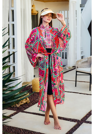 Remsa Mayo Remsa Tesettür Mayo Üzerine Tek Kaftan Kimono Pareo Pembe Rp031 Arzu Pembe