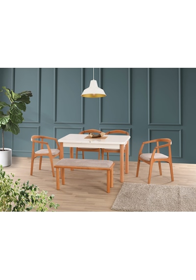 Uyar Beyaz 1 Adet Bohem Bench 4 Adet Zaya Sandalye 160+30 Pars Aç