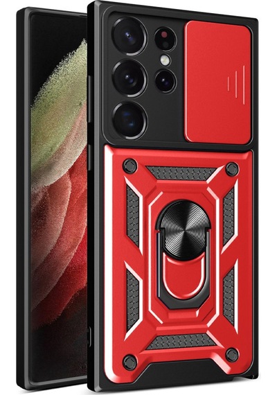 Samsung Galaxy S23 Ultra Uyumlu Kılıf Pars Lens Yüzüklü Silikon - Kırmızı