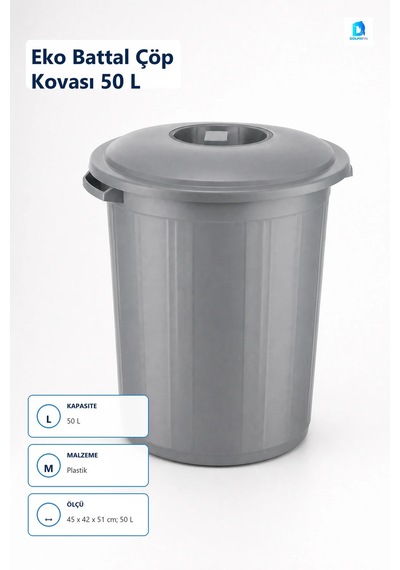 Eko Battal Çöp Kovası 50 L Plastik 45 X 42 X 51 Cm