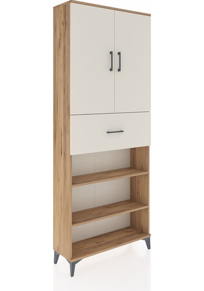 Arges Dolap 5 Raflı Tek Çekmeceli 2 Kapaklı 88x30x221 Çam-aytaşı Çam