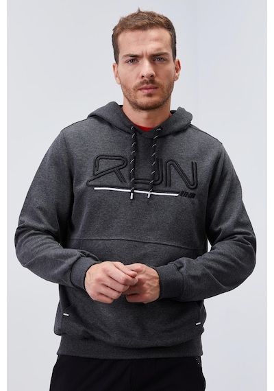 Tommy Life Antrasit Melanj Yazı Nakışlı Standart Kalıp Kapüşonlu Erkek Sweatshirt - 87887 Antrasit Melanj