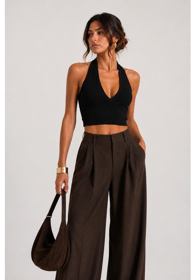 Alexandergardı Sırtı Açık Fitilli Crop Top Siyah