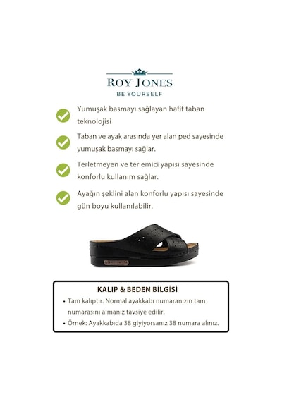 Roy Jones Kadın Ortopedik Yumuşak Tabanlı Terletmeyen Çift Bantlı Hasır Tipi Delikli Rahat Anne Ev İçi Terliği Siyah