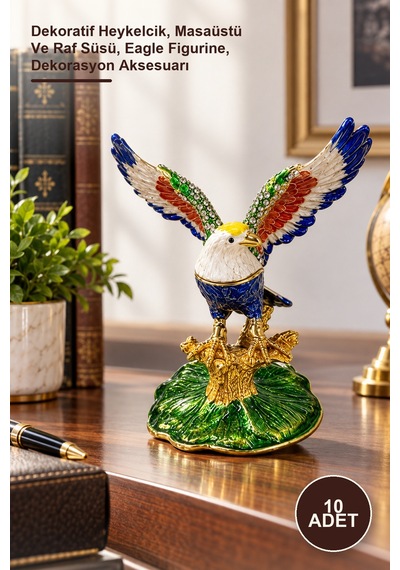 10 Adet Taşlı Kartal Figürü Dekoratif Heykelcik, Masaüstü Ve Raf Süsü, Eagle Figurine, Dekorasyon Aksesuarı