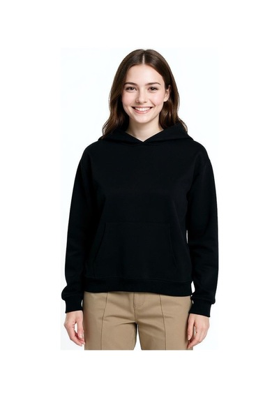 Oversize Kanguru Cepli Kapüşonlu Sweatshirt Siyah
