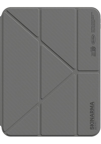 Apple Uyumlu iPad  Pro 11 2024 Kılıf Skinarma Kalemlikli Arkası Şeffaf Standlı Magnetik Zeta Kılıf Gri Kapaklı Kılıf