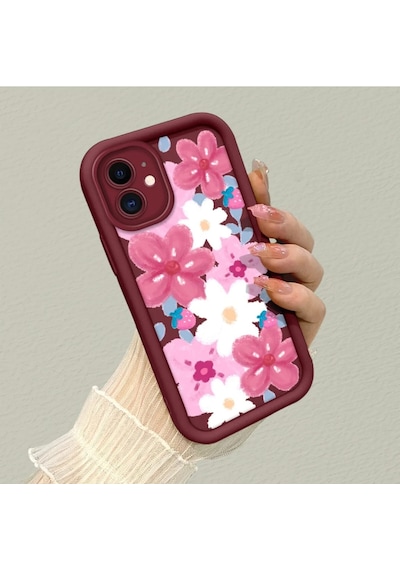 Apple  iPhone  11  Uyumlu Darbeye Dayanıklı Kamera Korumalı Bordo Silikon Baskı Desenli Kılıf