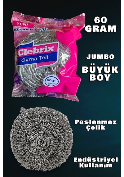 Technow Paslanmaz Çelik Büyük Endüstriyel Boy Bulaşık Ovma Teli Jumbo Boy 60 Gr