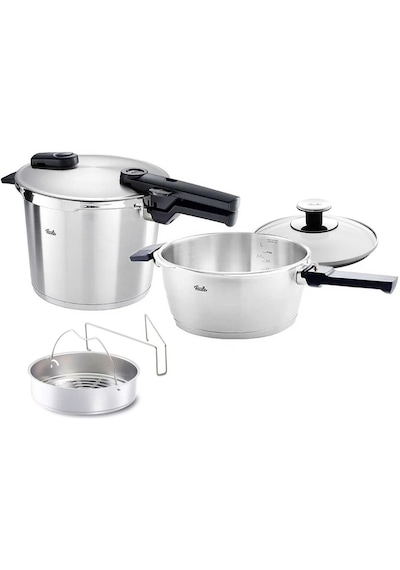 Fissler Vitaquick Premium 8+4 Litre Düdüklü Tencere + Buharda Pişirme Aparatı Gümüş