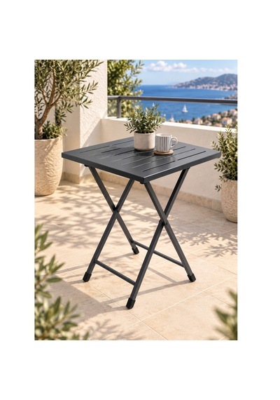 Katlanır Metal Balkon Bahçe Bistro Masa 50x50 Cm Kare Masa 75 Cm Füme 1649