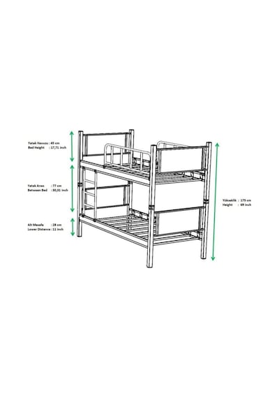 Teknor Genç Çocuk Odası Ahşap Başlıklı 90x200 Metal Ranza