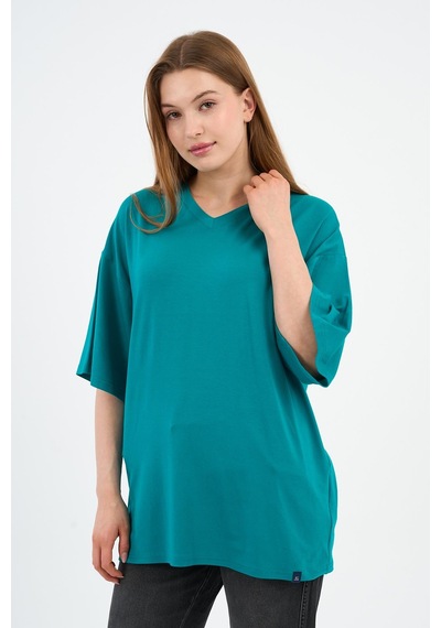 V Yaka Oversize T-shirt E24-742a-wn Petrol